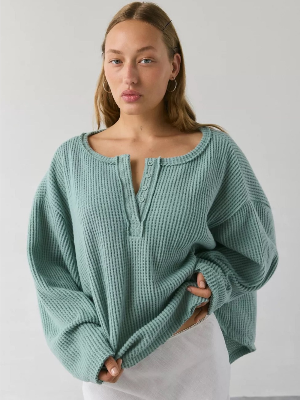 Out From Under Living The Dream Waffle Knit Long Sleeve Henley Tee Size Small